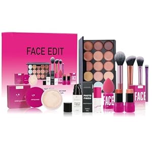 Make Up Set, Schminke Geschenk Set für Frauen, 8 Stück All In One Make Up Sets, Starter Kosmetik-Set Inklusive Lip Glaze, Loose Powder, Primer Makeup, 15 Farben Concealer Palette und Rouge Stick