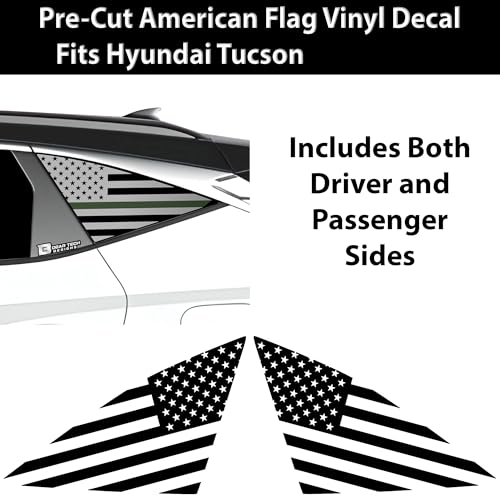 Image of BOGAR TECH DESIGNS Precut Quarter Window American Flag Vinyl Decal Sticker Compatible with Hyundai Tucson 2022-2025, Think Green Line
