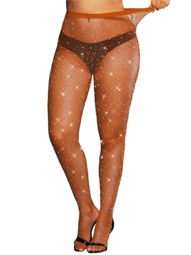 Image of VINICUNCA Fishnet Stockings for Women Sparkly Rhinestone Fishnet Tights Glitter Fish Nets