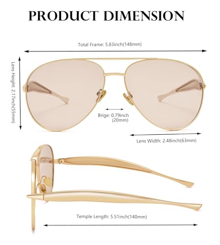 NULOOQ Oversized Gold Aviator Sunglasses for Women Men, Retro Metal Frame 70s Aviators Sun Glasses4
