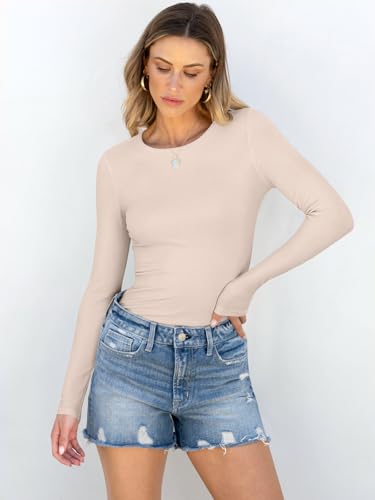 Image of ANRABESS Women Long Sleeve Shirts Rib Knit Slim Fit Tops Basic Tee Spring Outfits Casual T-Shirt Underscrubs Layer Clothes
