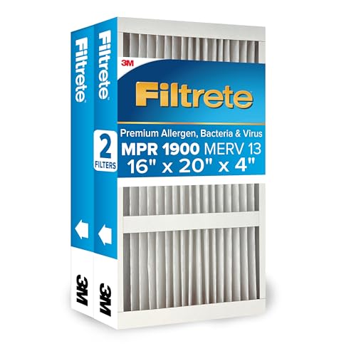 Filtrete 16x20x4 AC Furnace Air Filter MERV 13 MPR 1900 Premium Allergen Bacteria & Virus Filter Electrostatic Air Cleaning Filter 2-Pack (Actual Size 15.44 x 19.75 x 4.31 in)