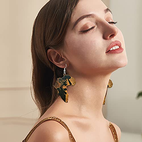 KaFu Bohemia Natural Wooden Painted Map Earrings AfricanEthnic Map Wooden Dangle Earrings Fashion Jewelry for Woman Girls3