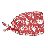Upetstory Christmas Santa Claus Working Cap Scrub Caps Turban Hat with Sweatband for Women Men Teen