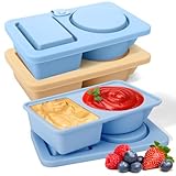 AIERSA Reusable Snack Containers with Lids, 3 Pack Silicone three/2 Compartment Snack Box Container, Divided Grab and Go Snack Container for Take-out Condiments, Sauce