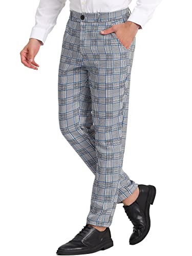 Lars Amadeus Men's Classic Plaid Dress Pants Flat Front Checked Office Prom Trousers 32 Gray Blue #TOP12
