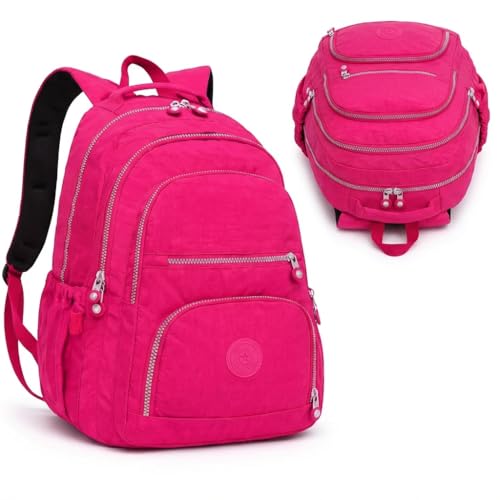 Mochila Grande 30L Nylon Impermeável Feminina Masculina Escolar Juvenil Notebook 15' — Mochila Preta Resistente com Múltiplos Bolsos, Leve, Casual e Reforçada para Escola e Viagens (Pink)