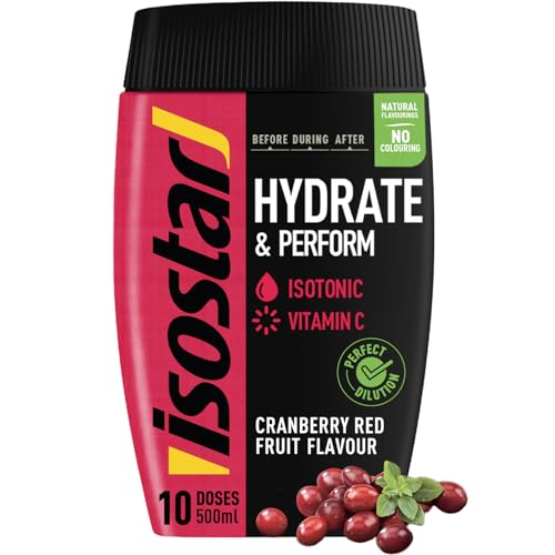 ISOSTAR – Hydrate & Perform Cranberry Fruits Rouges – Poudre Boisson Isotonique Sport – Boisson Énergétique Endurance avec Électrolytes, Vitamine C & B1 – Hydratation Running, Vélo & Trail – 400 g