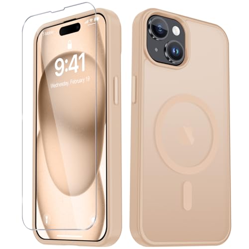Image of for iPhone 15 Plus Case, iPhone 14 Plus Case, Matte Magnetic Phone Cover with 1 Screen Protector [Support for MagSafe] [Shockproof Military Grade Protection] Translucent Frosted Back, Coral Pink