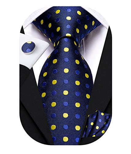 Image of Hi-Tie Men Ties Sets Silk Stripe Paisley Necktie Pocket Square Cufflinks for Business Wedding