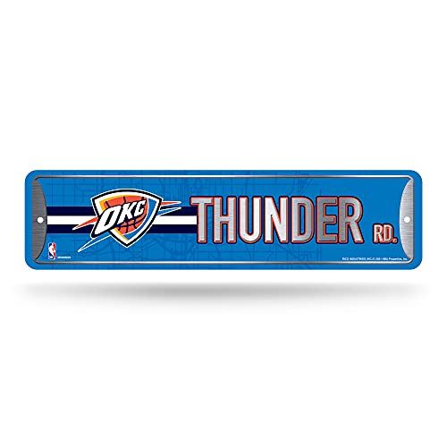 Rico Industries NBA Oklahoma City Thunder Home Décor Metal Street Sign (4" x 15") - Great for Home, Office, Bedroom, & Man Cave - Made,Silver
