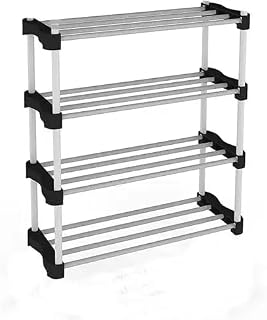 SRMAJI STORE 4 Tier Black Multipurpose Storage Rack | Kitchen Bathroom Shelf | Space Saving Plastic & Metal Stand for Hom... Price In India