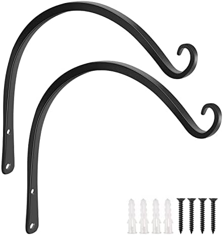 FEED GARDEN 2 Pack 14 Inch Hanging Plant Bracket Wall Hooks Decorative Plant Hangers for Outdoor Hanging Bird Feeders, Wind Chimes, Plant Baskets, Black