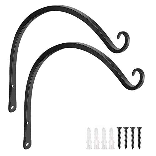 Feed Garden 2 Pack 14 Inch Hanging Plant Bracket Wall Hooks Decorative Plant Hangers For Outdoor Hanging Bird Feeders, Wind Chimes, Plant Baskets, Black #TOP26