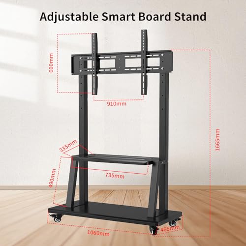 Image of Smart Board Stand for 55 inch-75 inch Interactive Whiteboard, Adjustable Mobile Stand with Four Lockable Wheels, Storage Shelf, Designed for Versatile Classroom, Home, Office