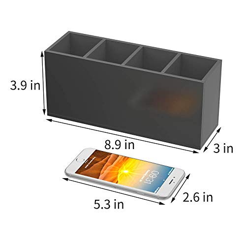 Image of NIUBEE Acrylic Pen Holder 4 Compartments, Black Pencil Organizer Cup for Countertop Desk Accessory Storage (Black)