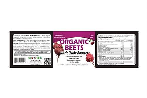 Nitric Oxide Booster | Organic Beet Root Powder 500Mg, L-Arginine 5000Mg, L-Citrulline 1000Mg, Cardio, Heart Health, Beetroot Preworkout, Vitamin A B C D3 Coq10, 373G (30 Serving) Cherry Flavor #TOP1