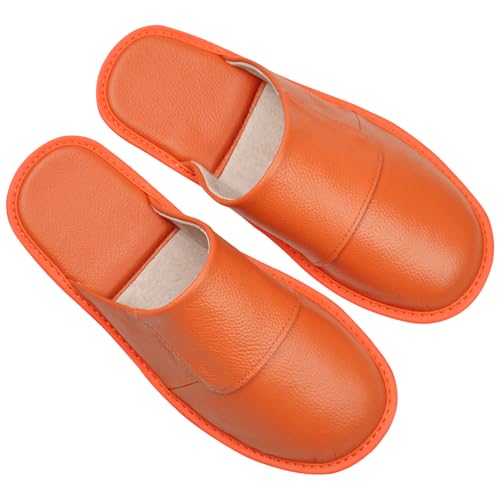 Image of Hwayslon Leather Slippers Men's Women's Leather Room Shoes Natural Cowhide Luxury Solid Color Unisex