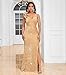 Cololura Women Elegant Sexy Sequin High Split Ruffled Sleeve Bodycon Mermaid Party Evening Gowns Maxi Dress Gold