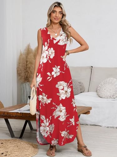 Image of BELAROI Womens Plus Size Maxi Dress Sundress Summer Casual Sleeveless V Neck Pockets Beach Swimsuit Coverup Loose