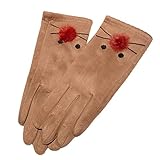 BRABOSTON Einfarbige Damen-Handschuhe, Winter-Vollfinger-Handschuhe, bestickt, winddicht,...