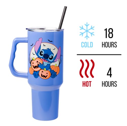 Silver Buffalo Disney Lilo and Stitch Halloween Spooky Pumpkin Jack-O-Lantern Stainless Steel Tumbler with Handle and Straw, Fits in Standard Cup Holder, 40 Ounces - Image 4