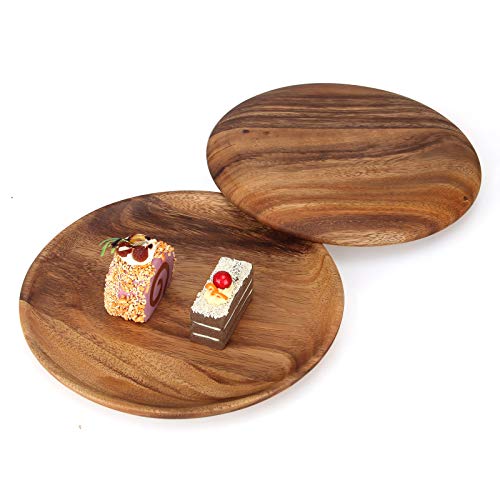 2 Pcs 10 Inch Acacia Wood Dinner Plates Set for Eating Wooden Round Charcuterie Boards Kitchen Serving Platters for Food Dishes Cheese Tray Dessert Salad Plate Wood Charger Plates Decorative Trays by Ayiaren - Image 5