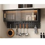 Genérico Armario de Cocina de Pared con Puerta acrílica, especiero de Tablero Perforado, aparador Compacto para Comedor, Negro, 60 cm, Elegante Organizador de Cocina.