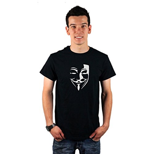 Men's V for Vendetta Inspired Mask Silhouette T-Shirt Large Black