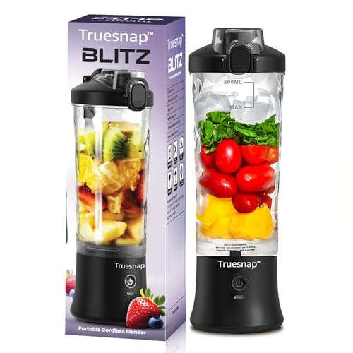 Image of BLITZ Portable Blender 600ml for Smoothies Shakes & Juices | USB-C Rechargeable Juicer Mixer Grinder with 230W Motor 6 Blade System & 4000mAh Battery | Leakproof Travel Blender | Black