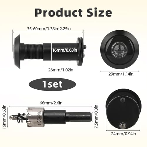 Türspion,Spion,Türspione,Türspion Mit Sichtschutz200° Weitwinkel Optische Glaslinsen Bohrloch,Mit 16 Mm Bohrer,Messing Spion Mit Bohrer Einstellbare Länge Türspion Aus Messing Für 35-60mm Dicke Türen