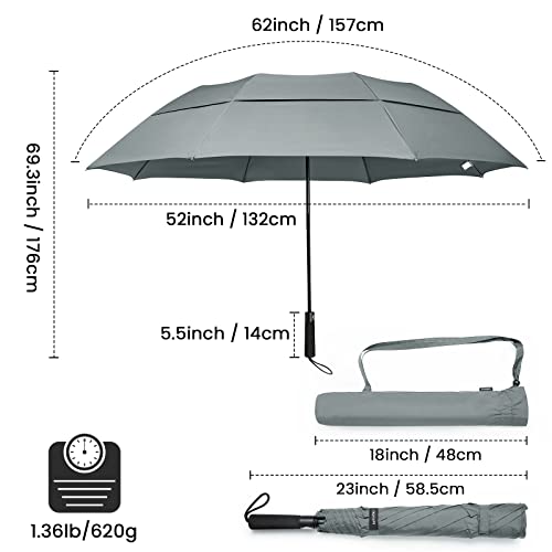 Prospo 62 Inch Portable Golf Umbrella Oversize Automatic Open Stick Umbrella, Extra Large Double Canopy Vented Windproof Waterproof Umbrella For Rain #TOP2
