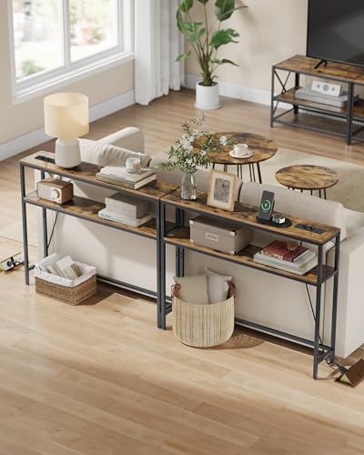 Table console 100 cm avec prises & USB, 2 étagères VASAGLE