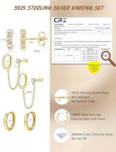 FIBO STEEL 14K Gold Plated Earrings for Women - Hypoallergenic Earrings Set for Multiple Piercing - Cartilage Dainty Small Huggie Hoop Stud Earring Stacks for Sensitive Ears2