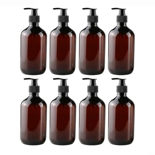 Yunnesdre 8PCS Brown PET Pump Bottles 500ml Refillable for Salon Home