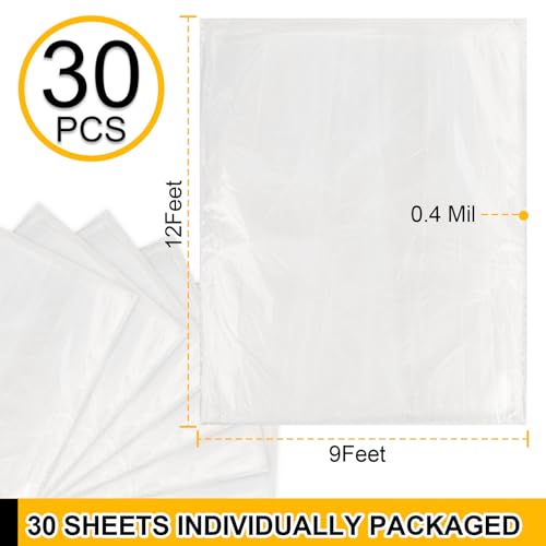 30 Pack Plastic Drop Cloth, 9x12 Ft Plastic Sheeting for Painting, Dust-Proof Tear-Resistant Painters Plastics Tarp Cloth for Furniture Floor Sofa Protector Cover Durable & Thick