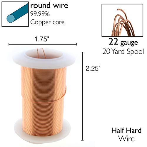 Image of The Beadsmith Wire Elements 22-Gauge Lacquered Tarnish-Resistant Copper Wire for Jewelry Making, 20 Yard, 18.29 Meter Spool (Copper Color)