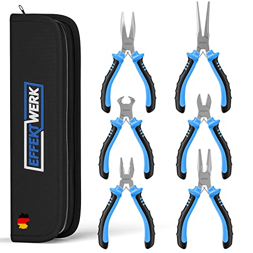 EFFEKTWERK - Ensemble de mini pinces - 6 pièces - Ensemble de pinces de mécanique de précision - Pinces artisanales pour le modélisme et la mécanique de précision - Ensemble de mini pinces