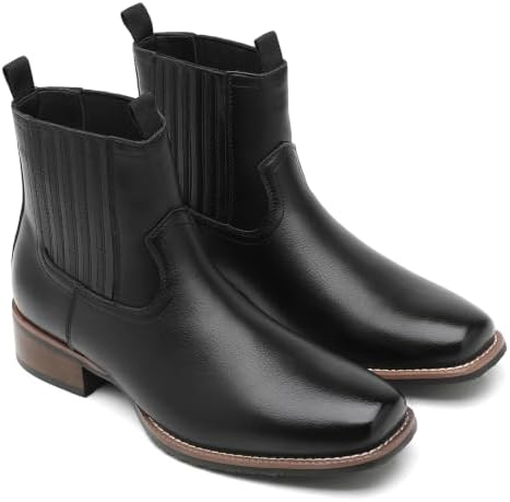 ZAENODIR Men's Western Boots, Square Toe Mid Calf Cowboy Boots, Plain Toe Panel Polyurethane Slip On Cowboy Work Boots, Standard Fit for Wedding, Party, Casual & Daily Wear - 1