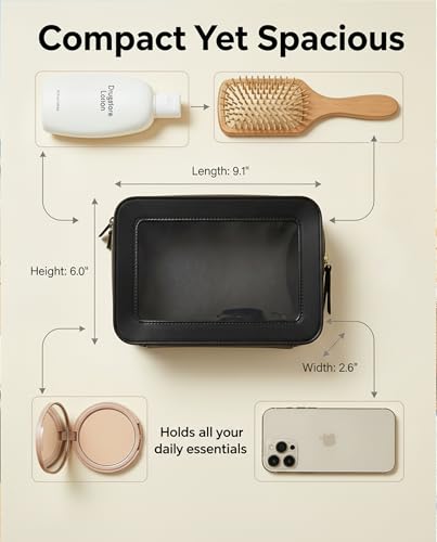 Image of LETGO Clear Makeup Bags, TSA Approved Toiletry Bag with Zipper, Clear Makeup Organizer Fit Carry-on Travel Essentials,Car Essentials for Women Men (C-Black)