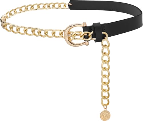 Waist Chain Belts for Women Metal Waist Belt Chunky PU Leather Belly Link