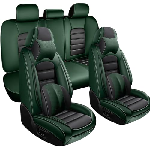 Image of Nappa Leather Seat Covers for Ford Bronco Sport 2021-2024,Luxury Car Seat Covers Full Set,Waterproof Seat Protectors Auto Seat Covers,Breathable Nonslip Interior Cover Seats for Cars(Black and Green)