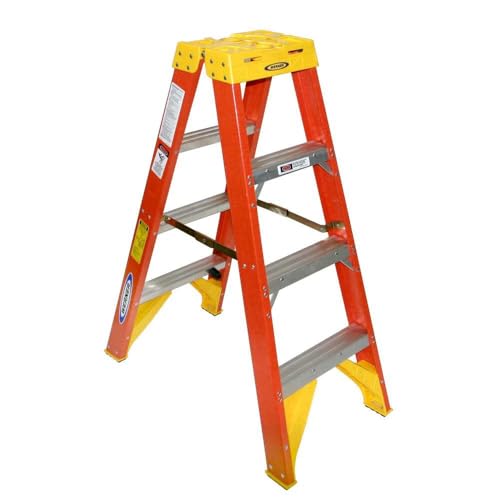Werner (T6204) Twin Step Ladder, Fiberglass, Orange, 4' Length, 19.92 Werner (T6204) Twin Step Ladder, Fiberglass, Orange, 4' Length, 19.92