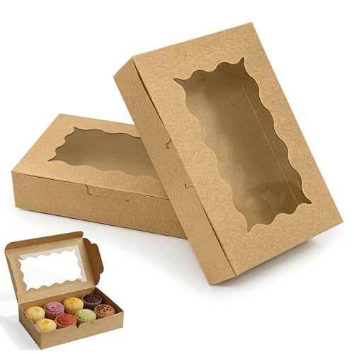 TAIVIN 20 caixas para bolachas com janela, 18 x 11 x 4 cm, em cartão Kraft, caixa de presente retangular para reposição natalícia, caixa de transporte para madalenas, bombons