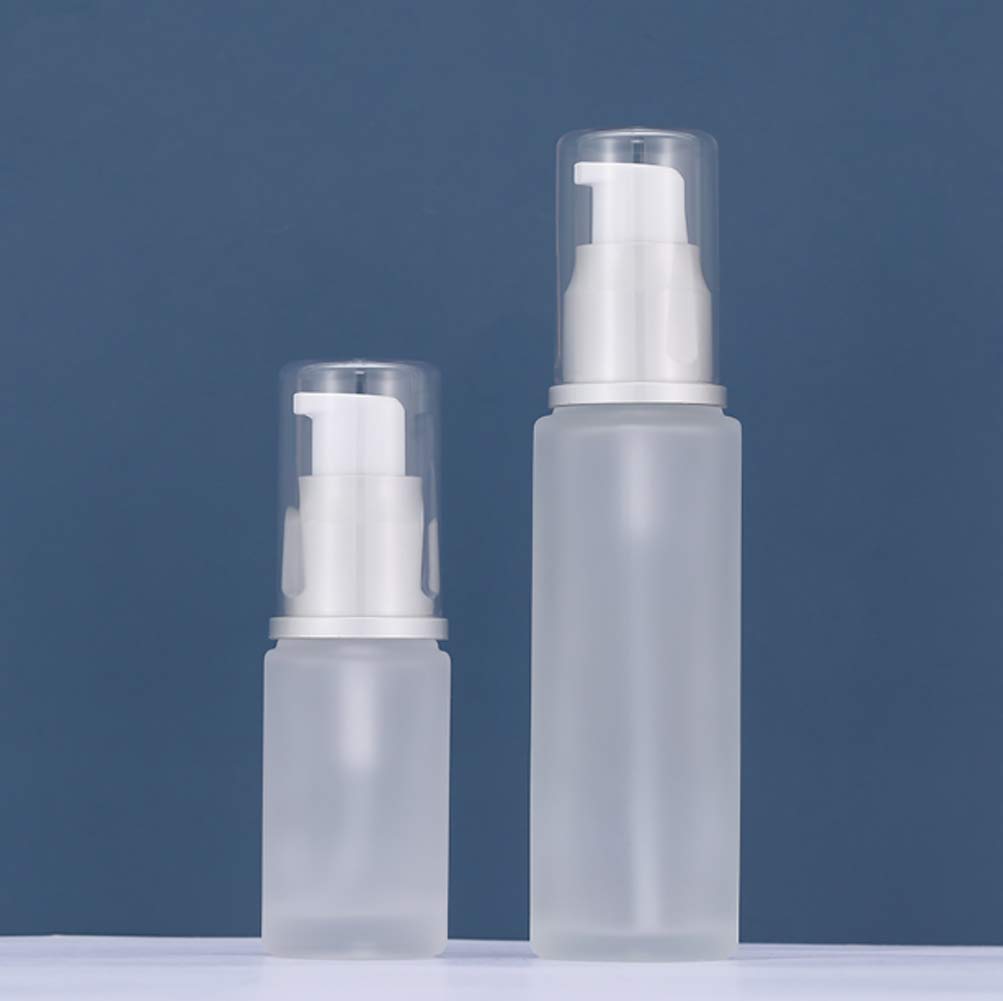 2PC Empty Glass Refillable Dispenser Pump Lotion Bottle White Frosted Bottle Dispenser Cosmetic Pump Lotion Bottle Containers For Skin Care Cream Liquid Essential Oil(100ML/3.4oz) : Beauty & Personal Care