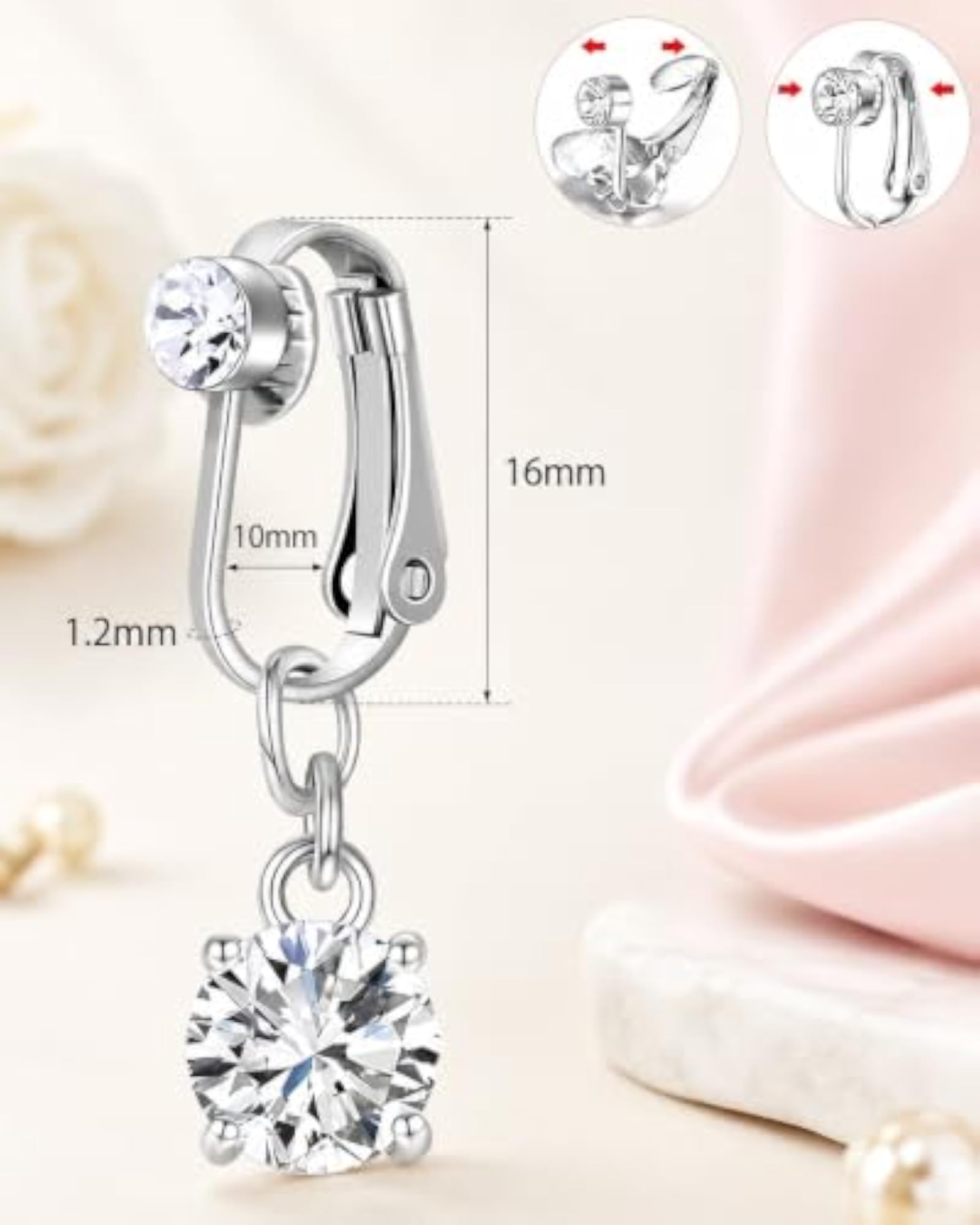 Fake Silver Belly Navel Ring with Crystal Dangle for Women
