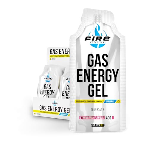 Fire Nutrition GAS Energy Gel 40 GR - 20 Geles x 40 GR - Gel Energetico Sabor Fresa - Con Carbohidratos - Sin Cafeina - Sodio - Sodium - Bcaas - Vitaminas