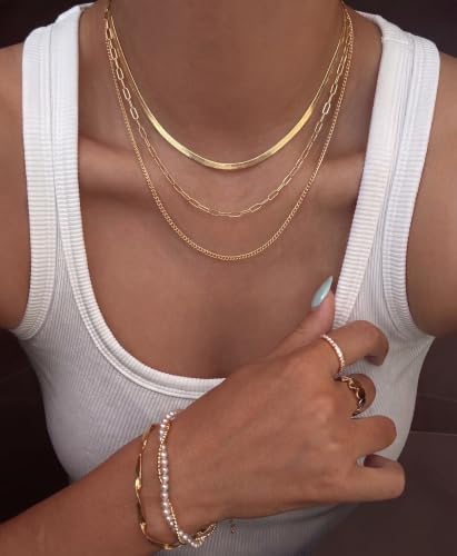 Image of Tewiky Layered Necklaces for Women 14k Gold Plated Chain Necklace Set