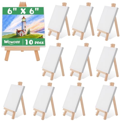 Juego de 10 mini lienzos y caballetes de 15 x 15 cm, caballete de pintura pequeño con lienzos de arte de 4 x 8 pulgadas, soporte de caballete de mesa para mostrar pinturas en lienzo, dibujar, bodas