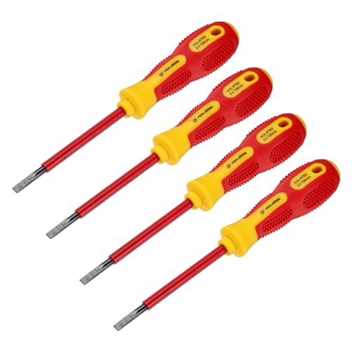 uxcell 4pcs 1000v Insulated Electrician Screwdriver 5x100mm CR-V Magnetic Slotted Flat Head Insulation Screwdrivers
